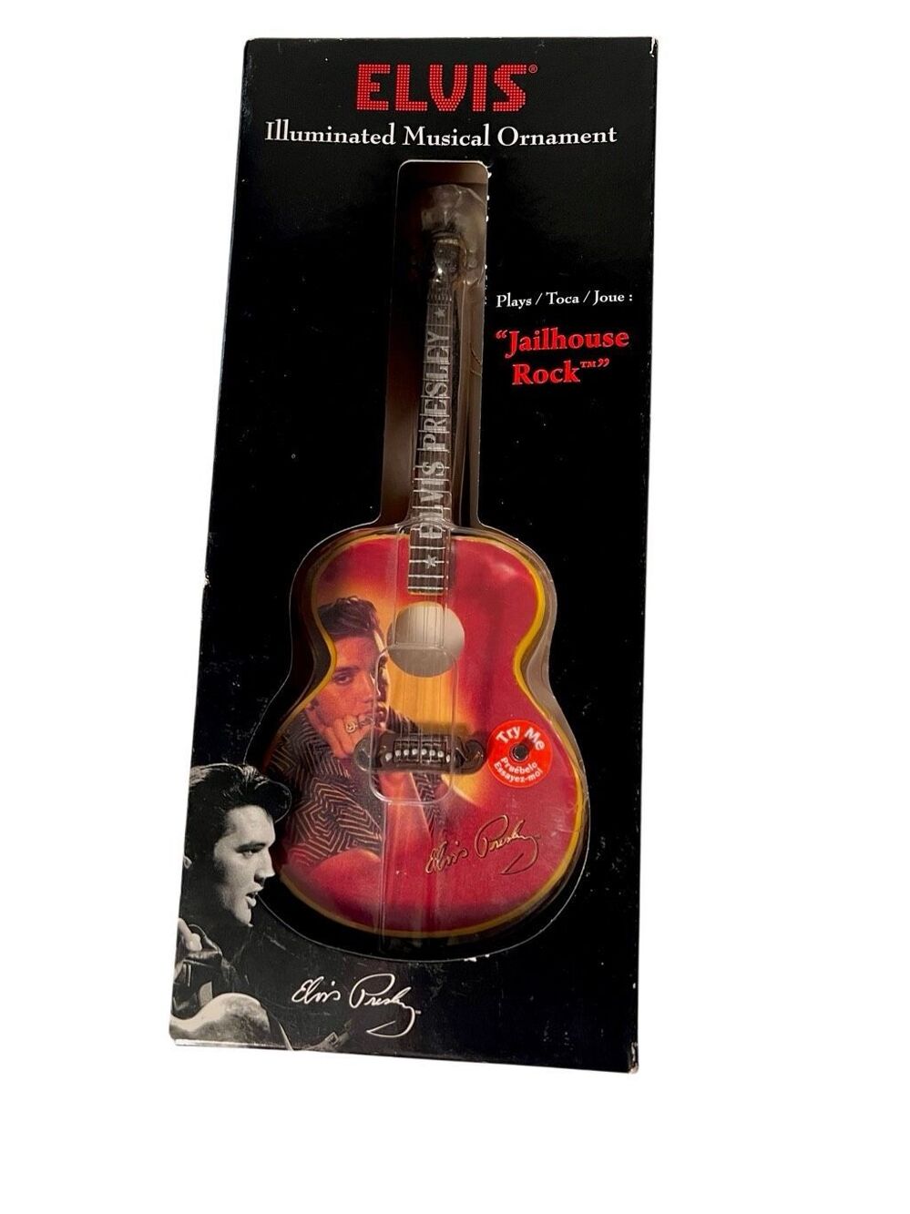 Elvis Presley Illuminated Musical Guitar Ornament Plays Jailhouse Rock NIB